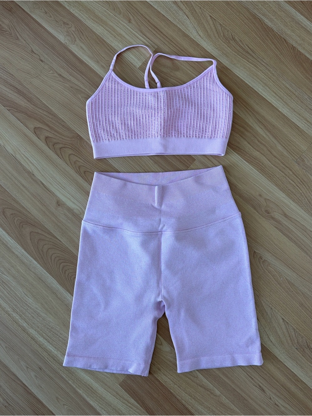 Spiritual Gangster Space Dye Pink Ribbed Active Set - M/L Bra + XS/S Shorts